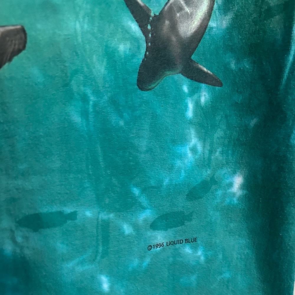 Vintage 90’s Liquid Blue Tie Dye Seals Marine Print T-Shirt Men’s Size L / XL - Picture 3 of 9